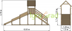 Заливная горка "Снежинка" с крышей, скат 4 м