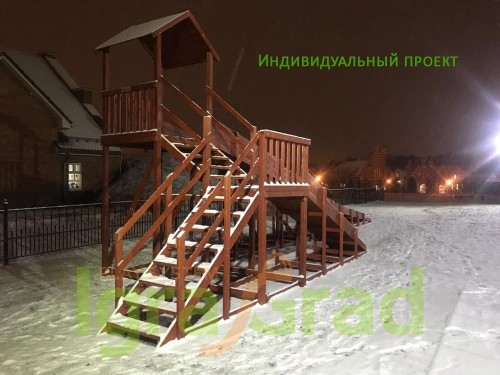 Зимняя деревянная горка "Snow Fox 12 м" с двумя скатами